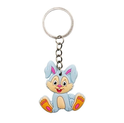 Phim hoạt hình tùy chỉnh PVC Keychain Farm Animal Rabbit Chuỗi chìa khóa cao su dễ thương