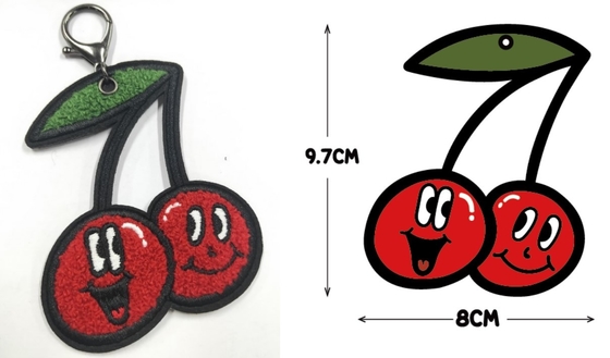 Thêu trái cây Chenille Patch Keychain Bảng màu PMS Đường viền cắt nhiệt
