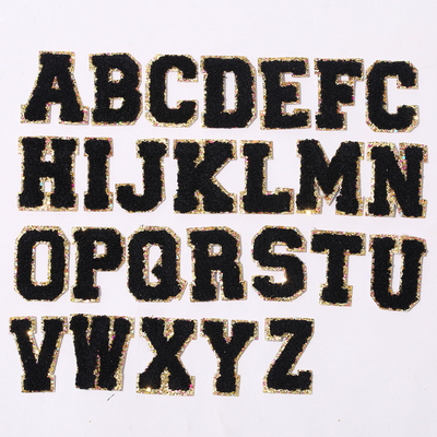 Bảng chữ cái thêu chữ A-Z Màu vàng lấp lánh Viền sắt trên các bản vá lỗi Chenille