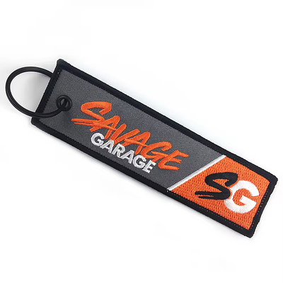 Nhà máy tùy chỉnh vải thêu Key Ring Luggage Tag Keychain Key Tags