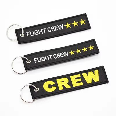 Nhà máy tùy chỉnh vải thêu Key Ring Luggage Tag Keychain Key Tags