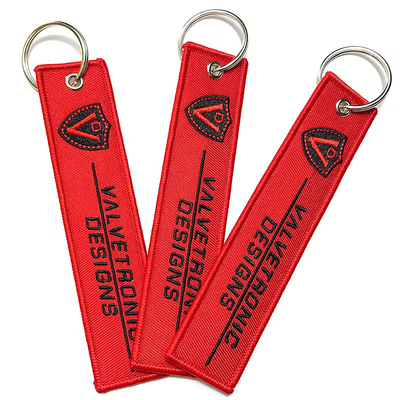 Nhà máy tùy chỉnh vải thêu Key Ring Luggage Tag Keychain Key Tags