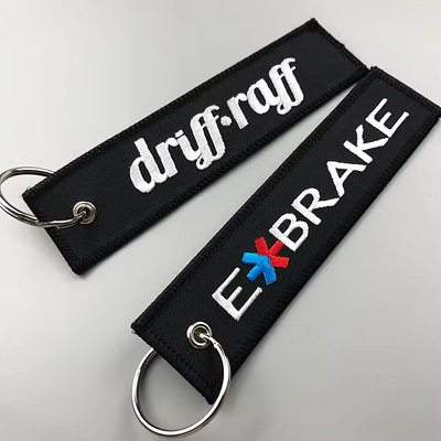 Nhà máy tùy chỉnh vải thêu Key Ring Luggage Tag Keychain Key Tags