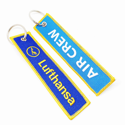 Nhà máy tùy chỉnh vải thêu Key Ring Luggage Tag Keychain Key Tags