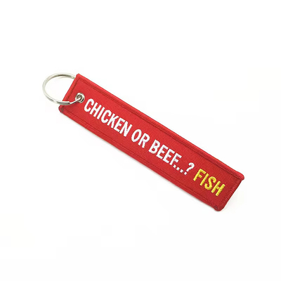 Black Twill thêu keychain Crew thêu hành lý thẻ vải keychain