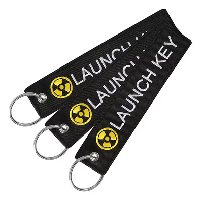 Black Twill thêu keychain Crew thêu hành lý thẻ vải keychain
