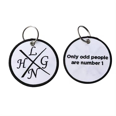 Black Twill thêu keychain Crew thêu hành lý thẻ vải keychain