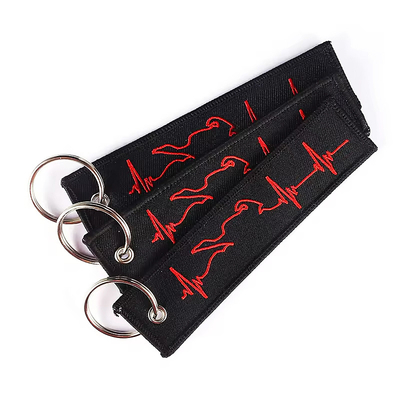 Black Twill thêu keychain Crew thêu hành lý thẻ vải keychain