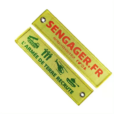 Thời trang vải dệt keychain vá trống hai mặt thêu Jet Tag keychain thêu tùy chỉnh