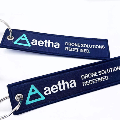 Thời trang vải dệt keychain vá trống hai mặt thêu Jet Tag keychain thêu tùy chỉnh