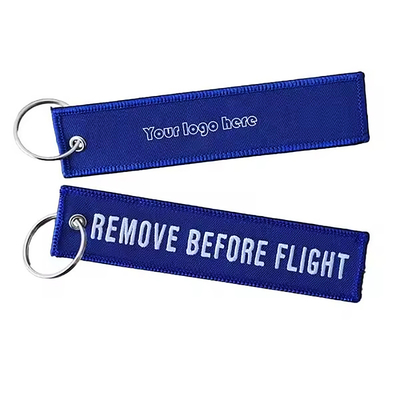 Logo tùy chỉnh Jet Tags vải in thêu Keychain nhẹ thêu