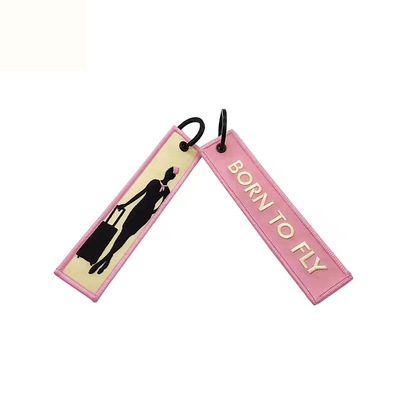 Logo tùy chỉnh Key tag thêu Dải nylon loại bỏ trước khi bay Keychain