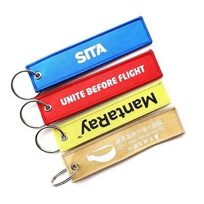 Logo thiết kế tùy chỉnh Key Holder Nhẫn dây chuyền Vải thẻ Custom Woven Keychain