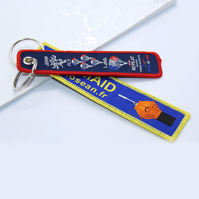 Polyester Custom Keyring thêu Jet Tag vải dệt Keychain với logo của bạn