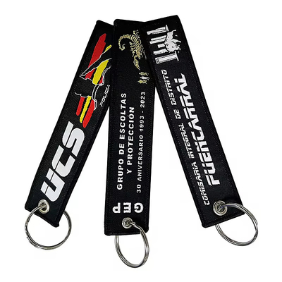 Polyester Custom Keyring thêu Jet Tag vải dệt Keychain với logo của bạn