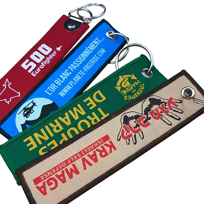 Polyester Custom Keyring thêu Jet Tag vải dệt Keychain với logo của bạn
