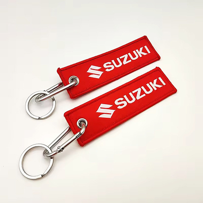 Custom Woven Embroidery Jet Tag Wholesale Woven Fabric Keyring Keychain quảng cáo được thêu