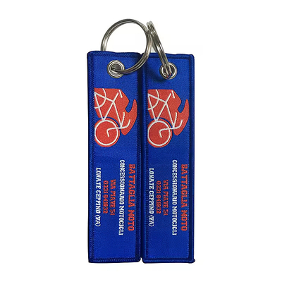 Đơn vị hai mặt chữ cái thêu Keychain Tên thương hiệu Logo Jet Tag Key Ring chất lượng cao đan thêu Key Chai