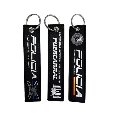 Cá nhân Blank Custom Logo thêu vải dệt Key Ring Key Fob Key tag máy bay Jet tag thêu Airline keyc